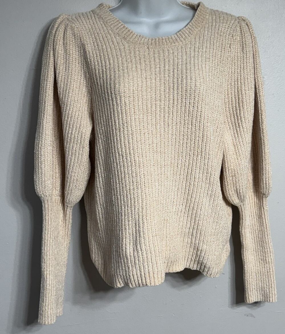 HYFVE Sweater Women's Size Medium Pullover Beige Balloon Long Sleeve Ribbed 
NEW